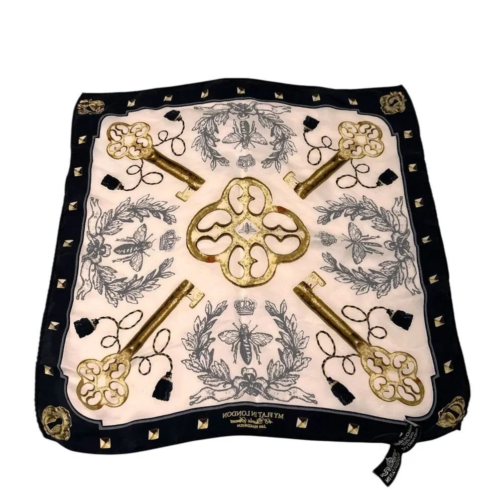 My Flat in London Gold and Black Scarf with Key Lock Motifs